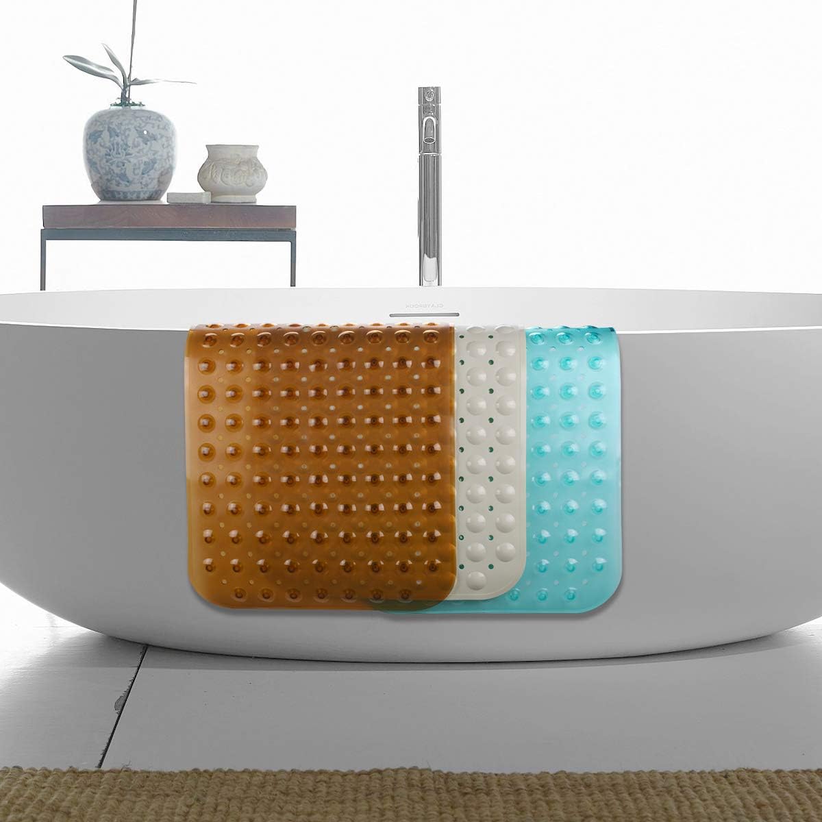 AmazerBath Bath Tub Mat, 39 x 16 Inches Non-Slip Shower Mats with Suction Cups and Drain Holes, Bathtub Mats Bathroom Mats Machine Washable, Beige: Home & Kitchen