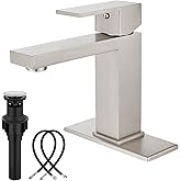 Midanya Bathroom Faucets 1 Hole, Single Handle Stainless Steel Bathroom Sink Faucet, Modern Vanity Faucets with Deck Plate,Water Supply Hoses and Pop Up Drain,Brushed Nickel