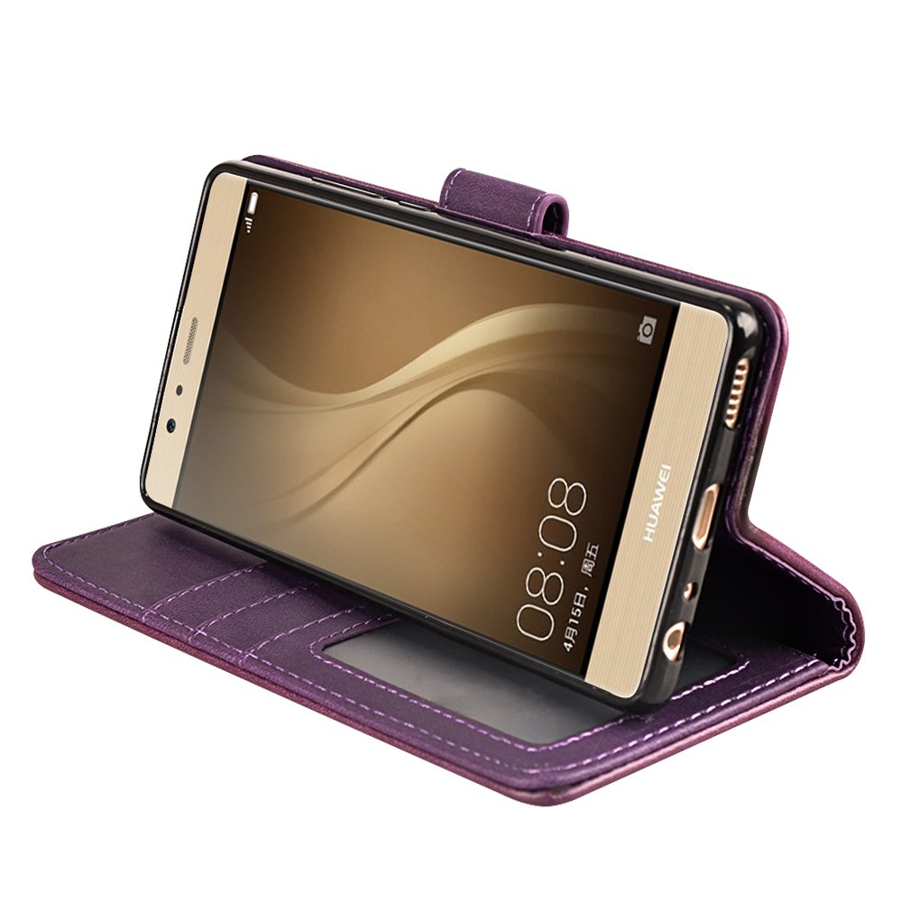 Huawei P9 Case, MagicSky Wallet Case Folio Flip Premium PU Leather Case Cover with Card Holder Slot Pockets, Wrist Strap, Magnetic Closure For Huawei P9 - Purple