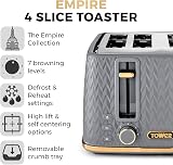 Tower Empire 4-Slice Toaster Grey Brass 1600W Defrost Reheat Removable Trays view 2