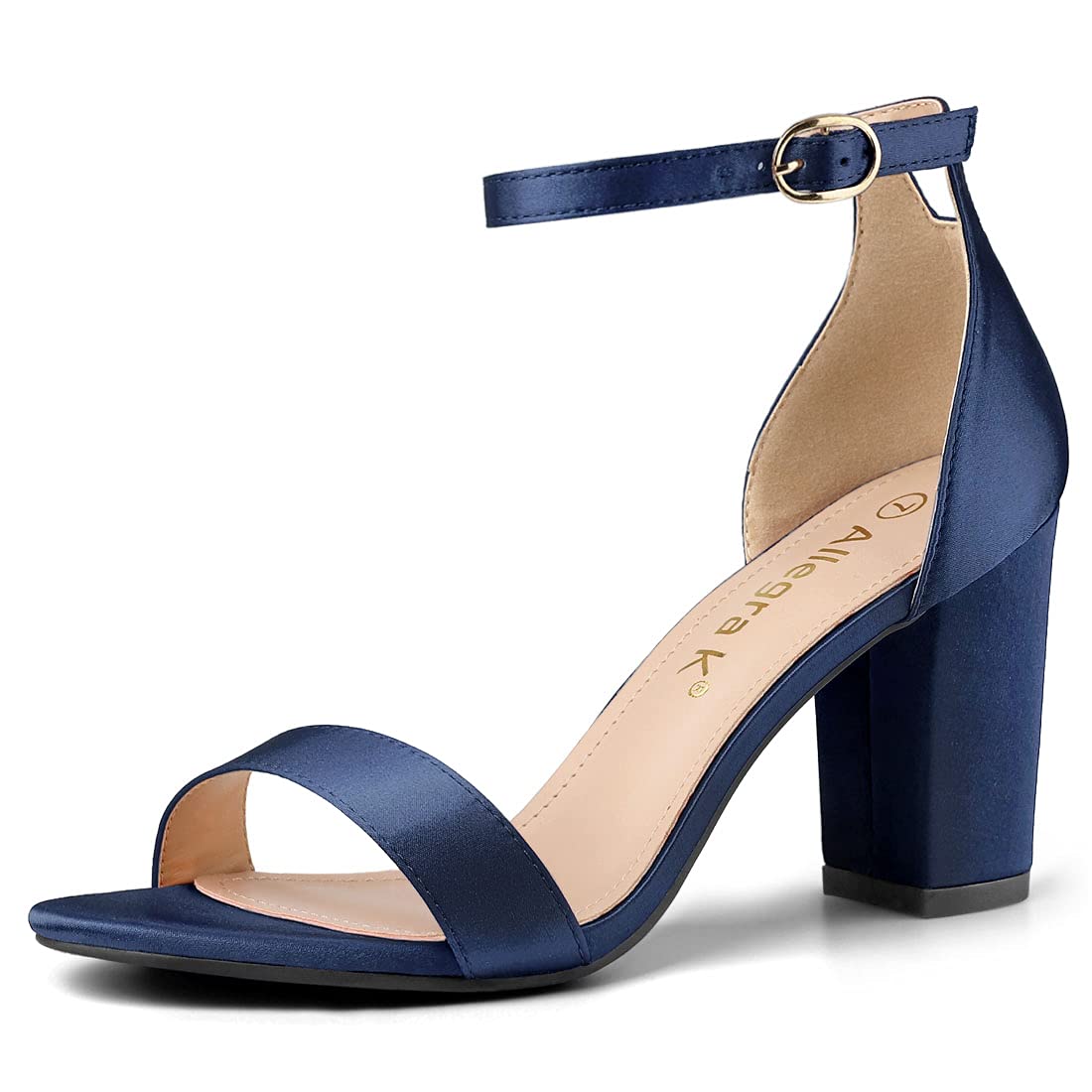 Photo 1 of Allegra K Women's Satin Ankle Strap Chunky Heels Navy Blue Sandals - 7 M US