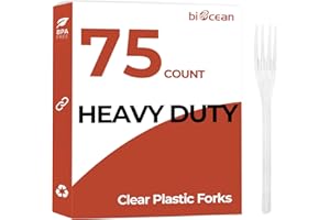 Biocean Disposable Clear Plastic Forks 75 CT Heavy Duty Bulk Fork Silverware Reusable Plastic Forks Disposable Cutlery Plastic Utensils Flatware for Home Restaurant Party