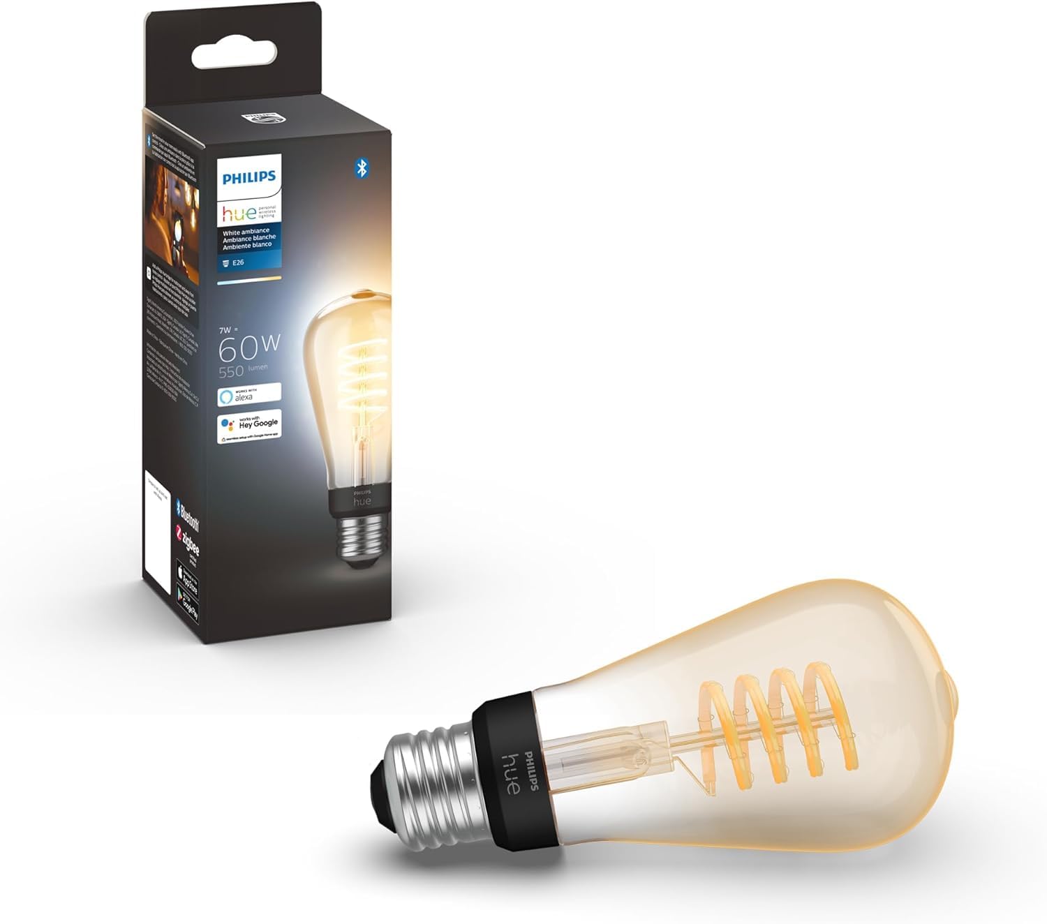 Photo 1 of Philips Hue 7W ST19 White Ambiance LED Smart Vintage Edison Filament Bulb, Warm - Pack of 1 - E26 - Control with App - Compatible with Alexa, Google Assistant and Apple HomeKit