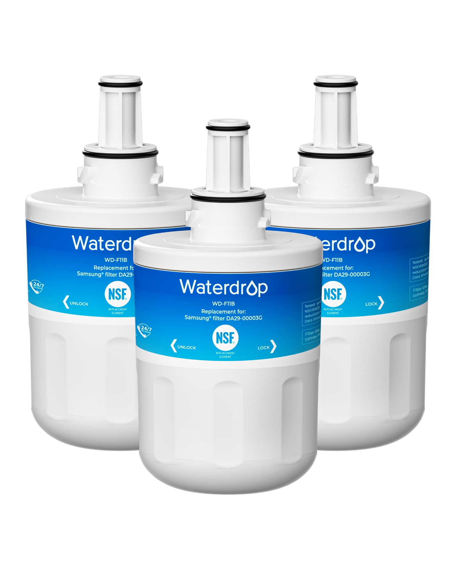 Waterdrop DA29-00003G Fridge Water Filter, Compatible with Samsung® Aqua Pure Plus DA29-00003G DA29-00003B DA97-06317A DA61-00159A HAFCU1/XAA HAFIN2/EXP APP100, Package May Vary (3)
