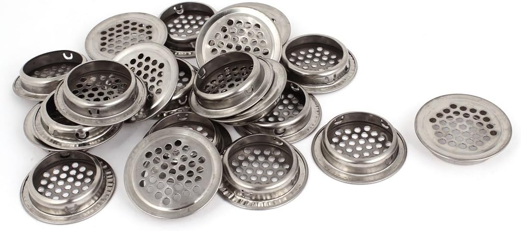 sourcing map 20pcs 35mm Diameter Round Mesh Cabinet Air Vent Louver Cover, Silver Tone
