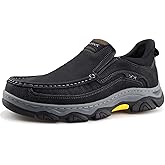 VOCECO Mens Hands Free Slip On Leather Walking Outdoor Slip-Ins Loafers Work Hiking Causal Shoes