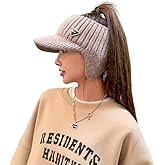 YUSSTAR Open Beanie with Earflaps Visor Brim Bun Ponytail Winter Golf Tennis Hats Women