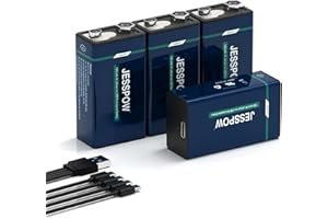 4 Pack Rechargeable 9V Batteries, 1300mAh 9 Volt Lithium Battery with 4 in 1 USB-C Charge Cable for Smoke Detector, Electroni