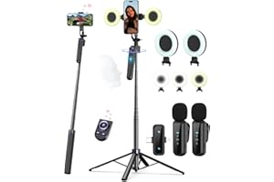 YEAKI Vlogging Kit for iPhone/Android, 63”Auto Face Tracking Tripod for iPhone with Light, Wireless Microphones, Scrolling Remote Control for TikTok, Content Creator Kit for YouTube Starter