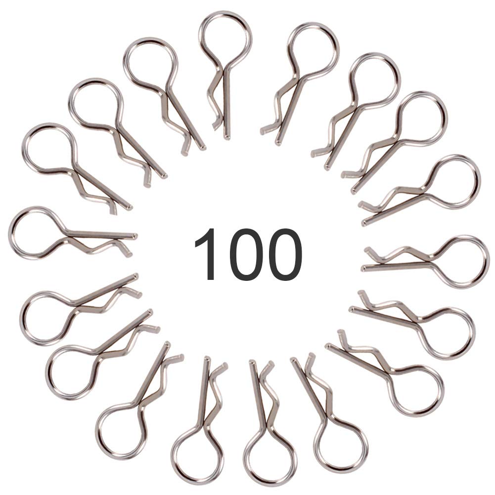Drfeify 100 Pcs RC Car Clip, Metal RC Car Body Shell Clip Pins for HSP Redcat HPI RC 1/10 Model Car