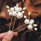 Casdre Pearl Bridal Hair Pins Crystal Bride Hair Piece Wedding Hair Accessories for Women and Girls(Pack of 2) (B Gold)