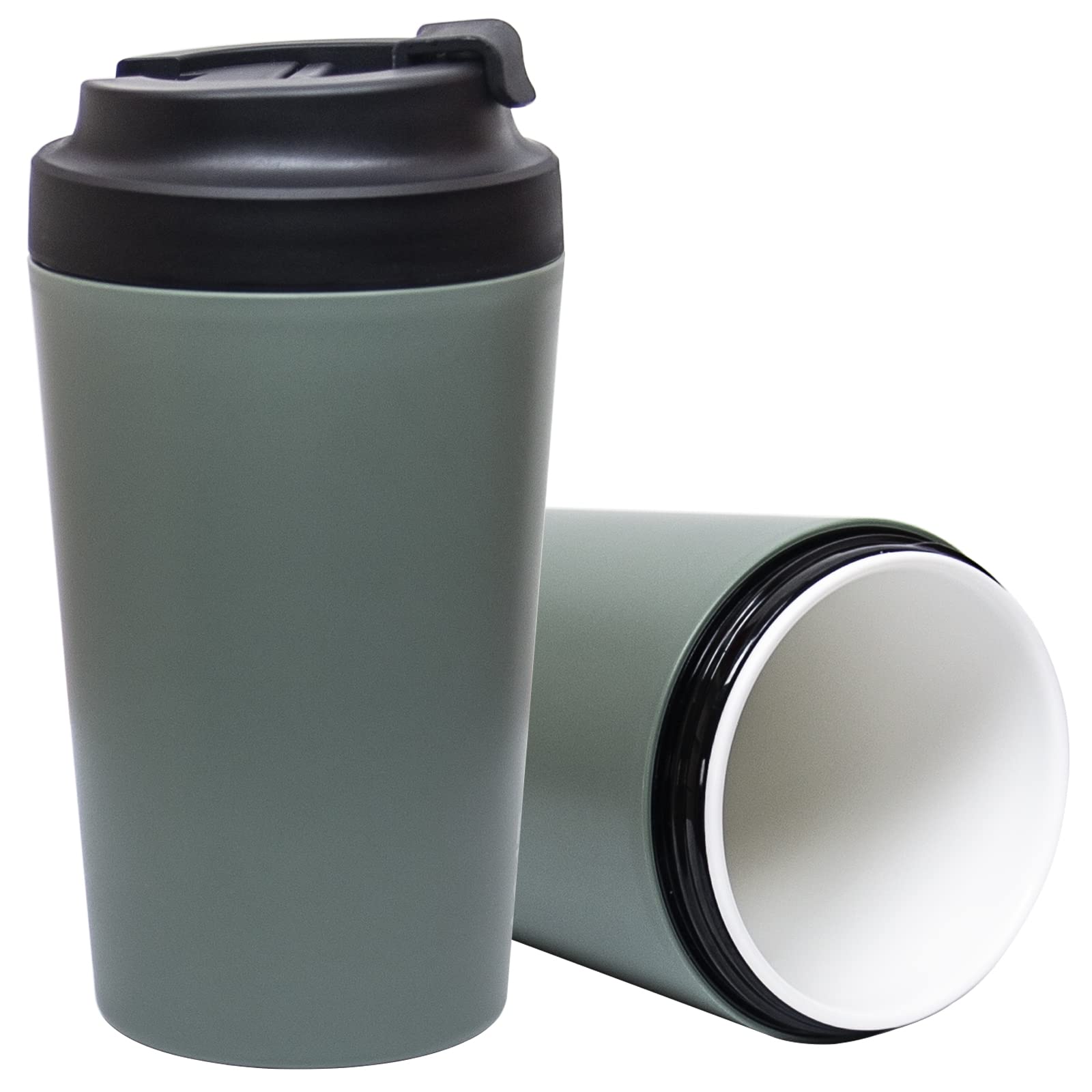 Klaraber Travel Coffee Cup, Ceramic Lined Travel Mug with Leakproof Lid, Insulated & Reusable, Eco-Friendly for Hot & Cold Drinks 350ml (Green)