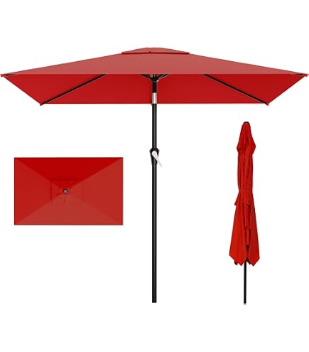 7ft Rectangular Patio Umbrella, Outdoor Table Umbrella with Button Tilt and Crank, Garden Umbrella for Lawn Garden Deck Backyard Pool(WineRed) : Home & Kitchen