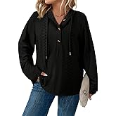 Eytino Womens Plus Size Sweatshirts Long Sleeve V Neck Embroidered Eyelet Drawstring Button Pullover Hooded Tops(1X-5X)