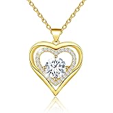 GIWENLYN Sterling Silver Heart Necklace,Sparkling Cubic Zirconia Hypoallergenic Adjustable Love Heart Pendant Necklace,Romantic Gifts for Her Wife Mom Friends