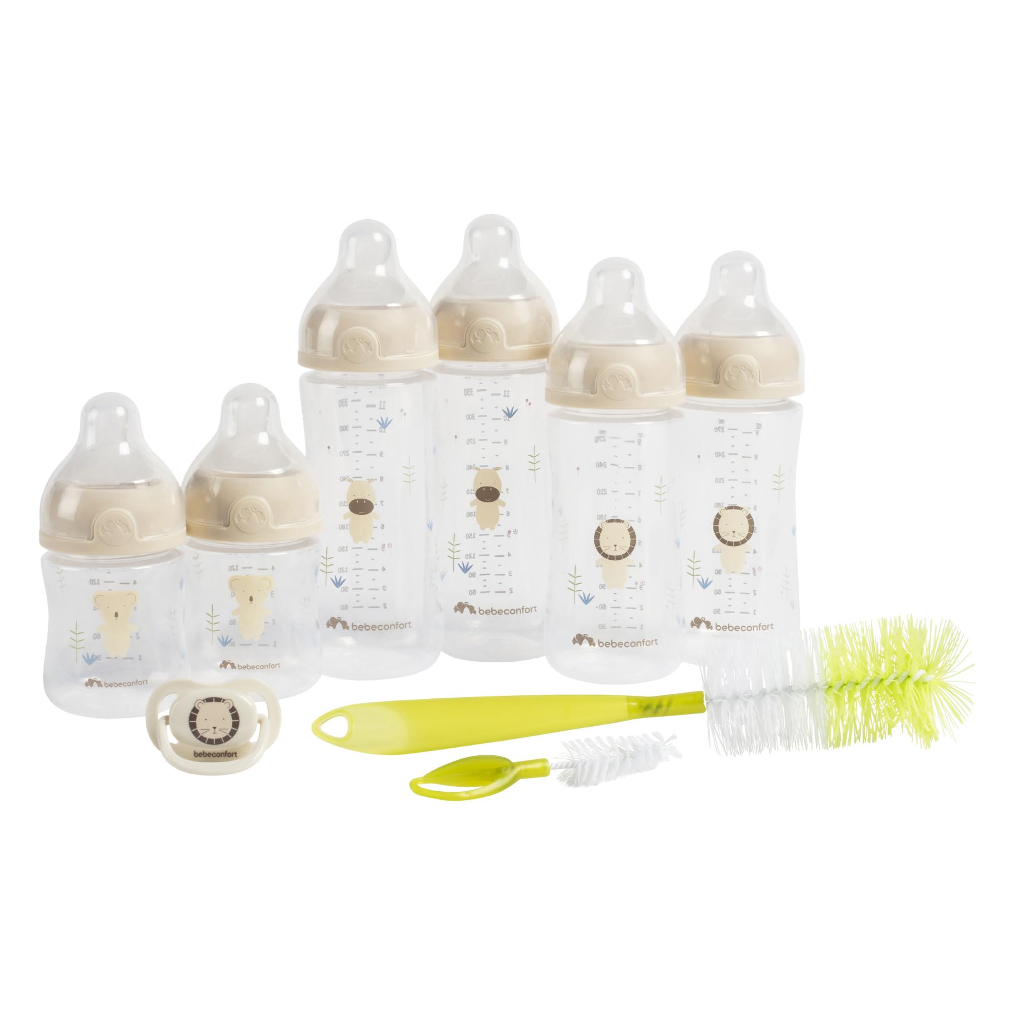Bebeconfort Physio Air Complete Feeding Kit, Essentials for 0+ Months, Includes 6 Bottles, Soother & 2-in-1 Bottle Brush, Physiological Teat, Anti-Colic Design