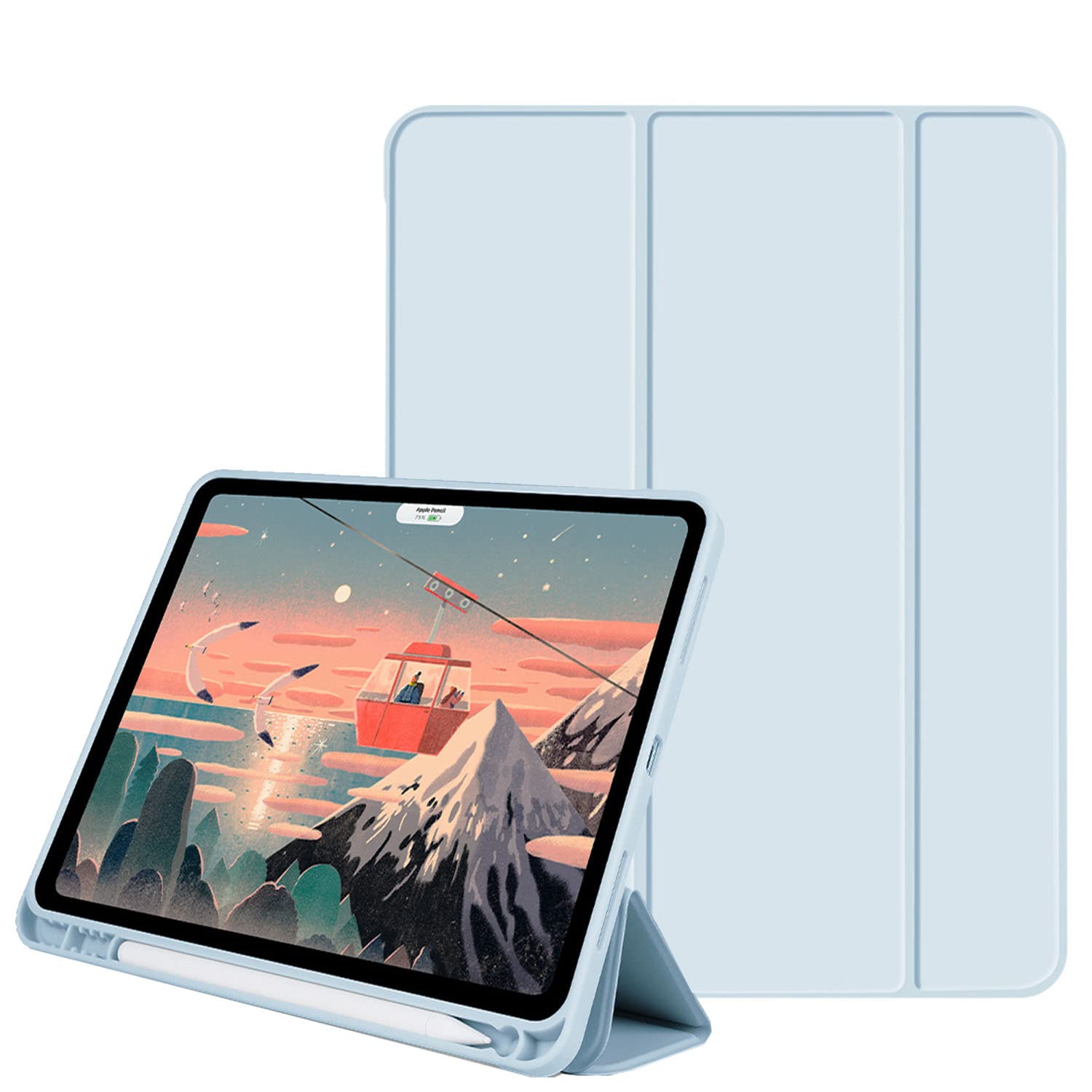 Case for iPad 10.2 inch, iPad 9th/7th/8th Generation 2021/2020/2019, Slim Trifold Stand Protective Case Cover with Pencil Holder and Auto Wake/Sleep- ice blue