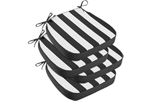 idee-home Outdoor Chair Cushions Set of 4, 17" x 17" x 3" Thick Patio Furniture Outdoor Seat Cushions Waterproof with Ties, Dining Pads