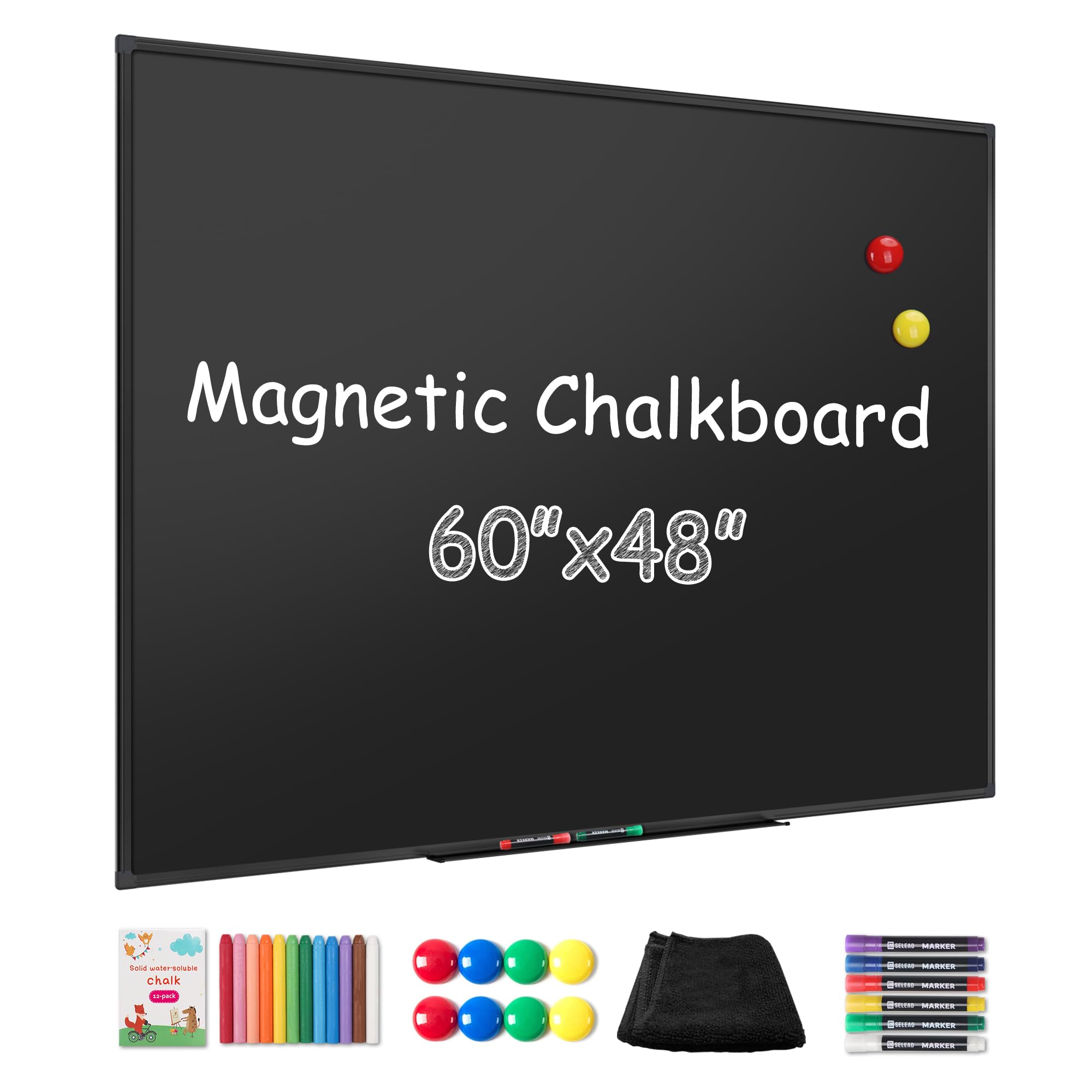 Photo 1 of SELEAD Magnetic Chalkboard 60 x 48 Inches - Black Aluminum Frame Large Chalk Board Words Sign Wall Decor for Business, Menu, School, Office - Magnet Bulletin Display Board Pizarra
