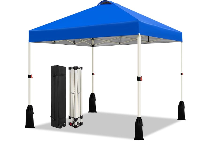 WEIZE 10x10 Pop Up Canopy Tent, 1-Button Push Setup Canopy Tent, Adjustable Height Instant Portable Shelter, Portable Roller Bag, Easy Outdoor Sun Shade for Events, 4 Weight Bags, Blue
