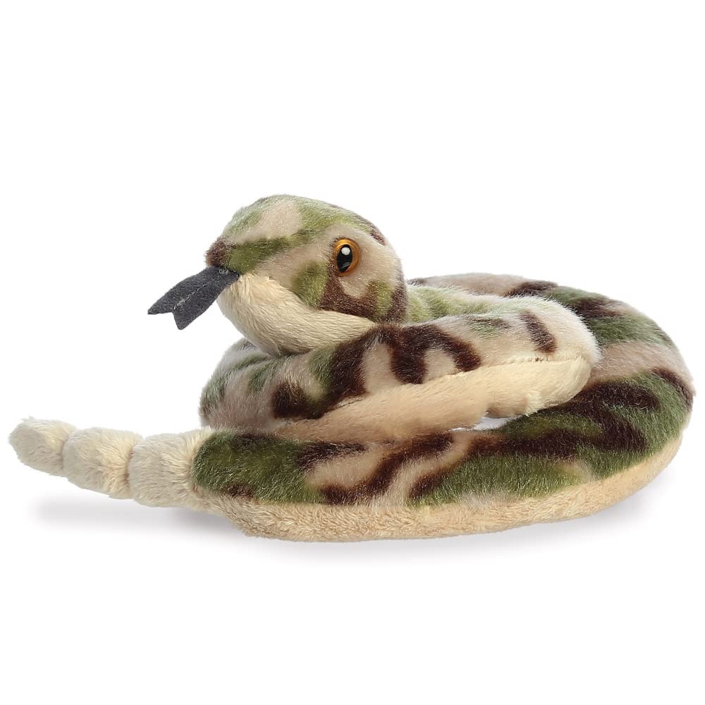 Aurora, 31839, Mini Flopsie Slick Snake, 8In, Eco-friendly soft toy, Green & Brown