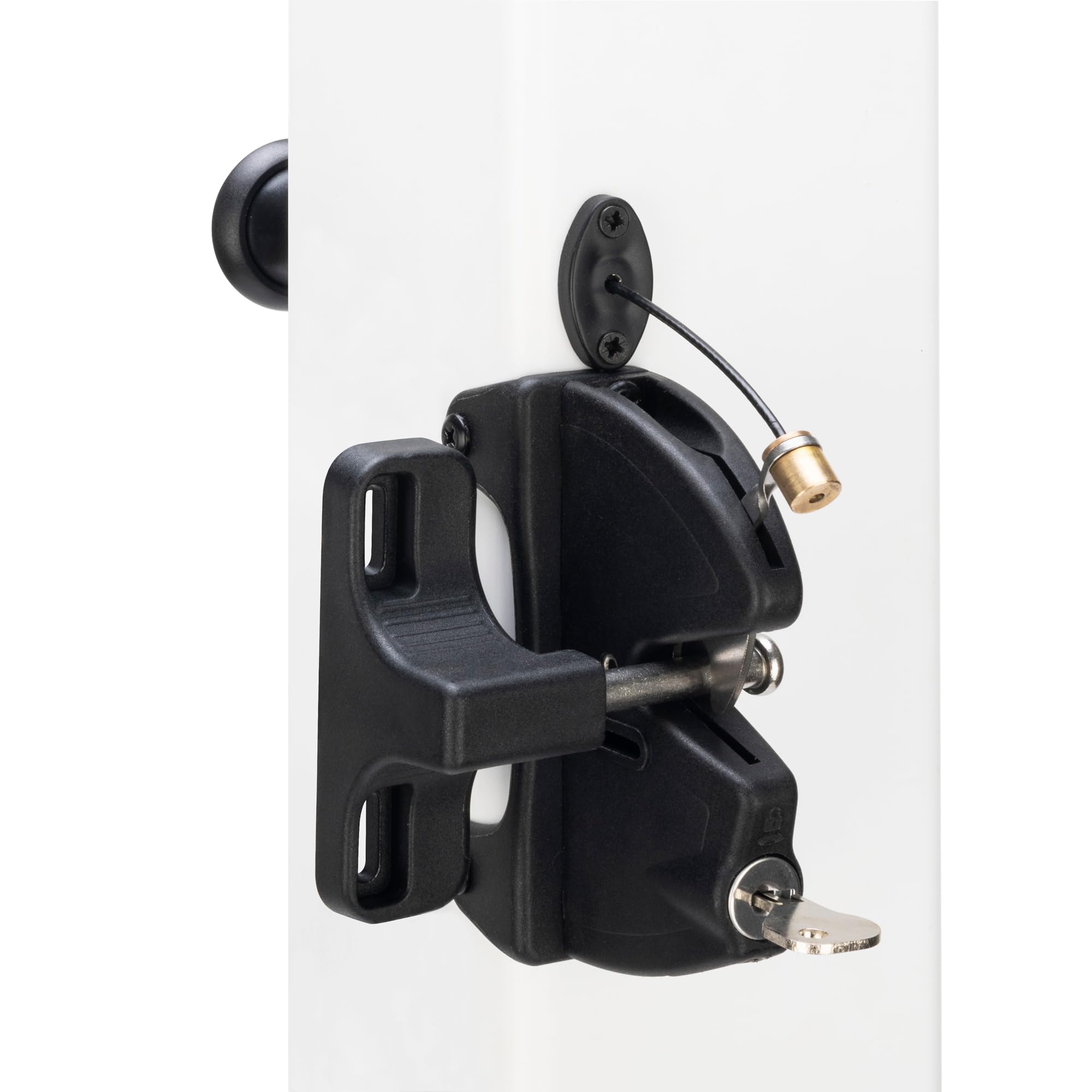 Photo 1 of SANKINS Key Lockable Fence Gate Latch, 2 Sided Gate Lock Latch for Outdoor Fence, Keyed Fence Lock Latch with Spring Loaded Pull Cable, Fence Latch Gate Hardware for Wood, Vinyl, Metal Gates, Black
