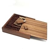 LONMAX Wedding Birthday Gifts Wooden USB Flash Drive 16GB USB 2.0 Flash Disk Pen Drive Walnut Box (170x170x35mm) (16GB, Black
