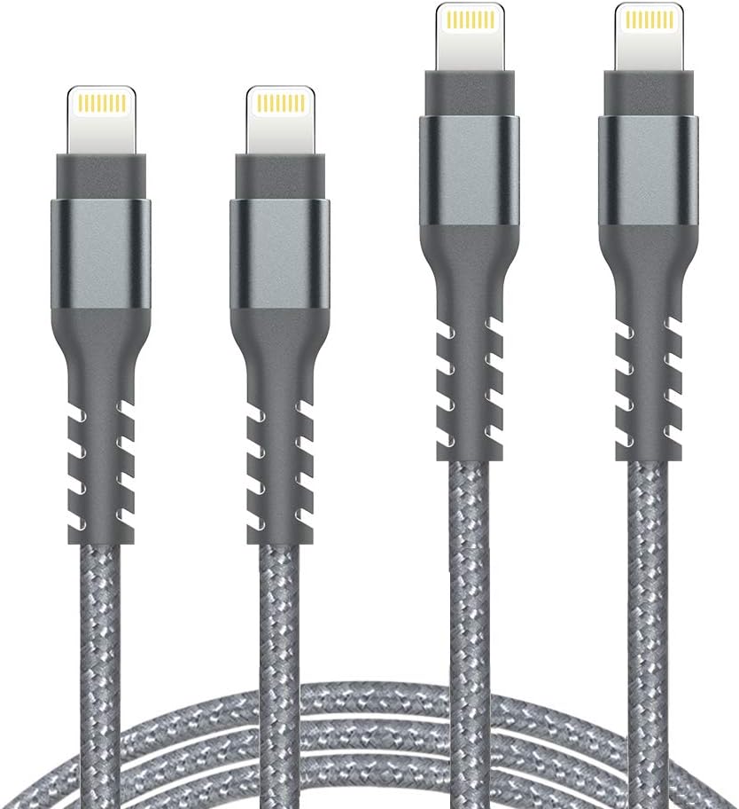 AHGEIIY iPhone Charger Cable,MFi Certified Lightning Cable- 5Pack[3.3/6.6/0.5FT] Nylon Braided Fast Charging Cable Compatible iPhone X, 8,7,6,6s Plus, 8, 7, 6, 6s, iPad,iPod and More - Grey