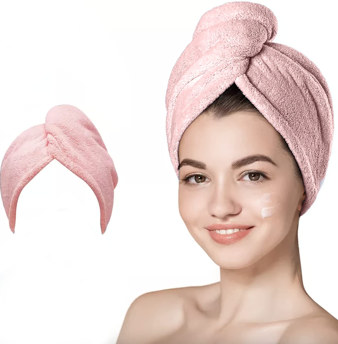 unel Rapid Dry Hair Towel, Microfibre Fast Drying Soft and Anti Frizz Head Towel, Super Absorbent & Soft, 65cm x 25cm (Pink, 1)