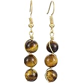 SUNYIK Round Stone Bead Tassel Dangle Earrings for Women, Gold Plated