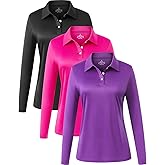 Star Vibe Long Sleeve Polo Shirts for Women Moisture Wicking Golf Shirt Quick Dry UPF 50+ Sun Tennis Athletic Tops 3 Pack