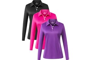 Star Vibe Long Sleeve Polo Shirts for Women Moisture Wicking Golf Shirt Quick Dry UPF 50+ Sun Tennis Athletic Tops 3 Pack
