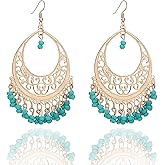 Bohemian Drop Dangle Earrings for Women Vintage Cut-Out Dangling Chandelier Earrings Bohemian Style Beaded Tassel Earrings Hypoallergenic Vintage Jewelry