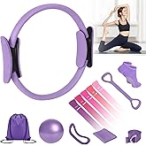 JIAOHENANZE Home Pilates Kit for Women， Pilates Essentials Kit for Women，Pilates Equipment，14 Inch Fitness Circle, 9 Inch Yoga Ball 5 Resistance Bands for Beginners Home Workouts