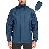MANSDOUR Men's Packable Rain Jacket Waterproof Lightweight Windbreaker Cycling Golf Hiking Reflective Raincoat with Hood