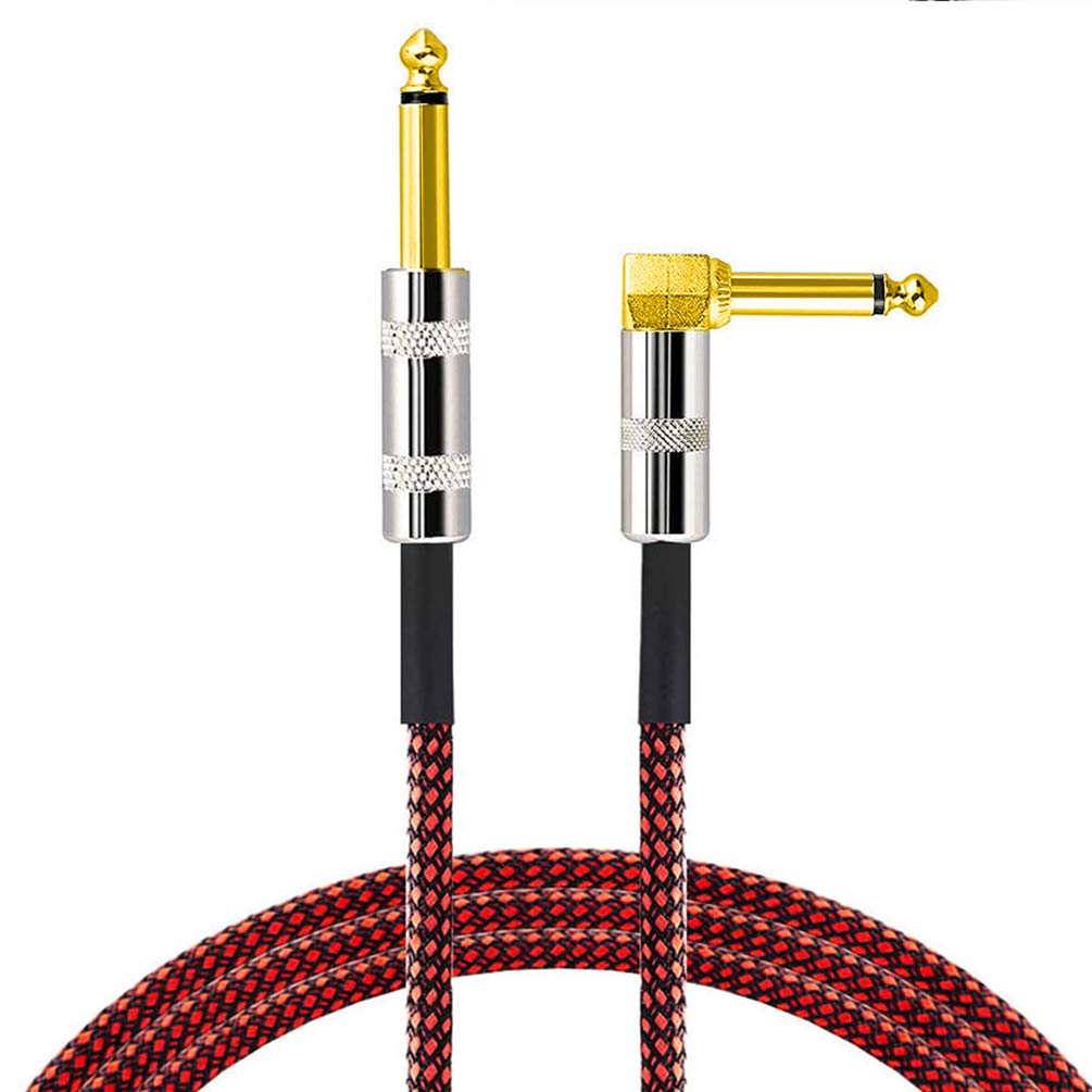 LoongGate Premium Nylon Braided Guitar Cable,1/4 Inch(6.35mm) Gold Plated TS plug Super Noiseless Bass/Electric/Keyboard Instrument Cable 3M/9.8ft (Black/Red)