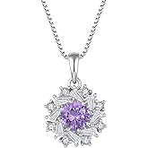 WspGems Birthstone Necklace 925 Sterling Silver Round 5A Cubic Zirconia Pendant Necklace Jewelry Birthday Gifts for Women