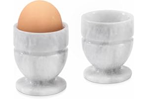 Radicaln Egg Cups White Set of 2 Kitchen Gadgets Handmade Marble 2.3x2.5 Inch Egg Cup Holder for Small Dining Table - Egg Cup