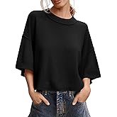Saodimallsu Womens Short Sleeve Sweater Summer Oversized Cropped Sweaters Casual Crewneck Lightweight Knit Tops