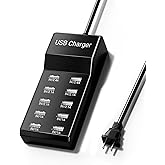 10-Port USB hub 50w10A USB Power Strip, Multiport Charger Hub, Compatible with iPhone, Galaxy, iPad Tablet, and Other Devices (Black)