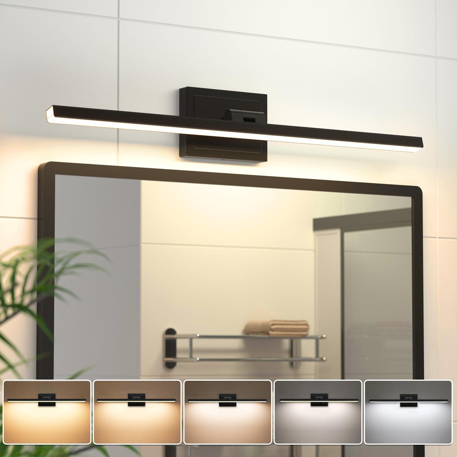 Photo 1 of VOLISUN Modern Bathroom Vanity Light 24 inch, Rotatable, 14W Dimmable 5CCT Led Bathroom Light Fixture Over Mirror, Black Bar Vanity Light for Bathroom Mirror Restroom-ETL Certificated