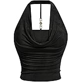 SOLY HUX Women's Plus Size Halter Draped Front Backless Tank Top Sleeveless Y2k Crop Tops