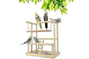 RoseFlower Parrots Bird Playground Birdcage Playstand Wooden Bird Play Stand with 2 Stainless Steel Feeder Cup Swing Perch Play Gym Playpen Ladder Bird Toys, Bird Table Stand for Parakeet Birds#3