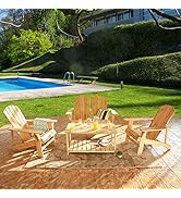 LOKATSE HOME 4-Piece Patio Adirondack Chair Set Outdoor Fir Wooden Chairs Include 1 Widened Armre...