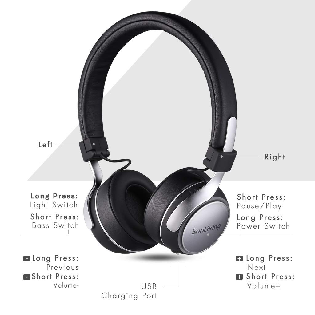 Sunliking Wireless Active Noise Canceling Bluetooth Headphones with Mid HI-FI Deep Bass, CD-Like Audio, On Ear Fashion Headphones Up to 18 Hours Playtime Foldable Headset for Airplanes Travel Work TV Tablet PC and More