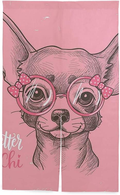 Amazon Eilanna 間仕切りカーテン 女の子チワワスケッチイラスト引用ファッションメガネリボン子犬 おしゃれ 間仕切り遮光 飾り付け 装飾 玄関 キッチン リビング 店 出入り口 突っ張り棒付き 86 143cm 間仕切り スクリーン オンライン通販