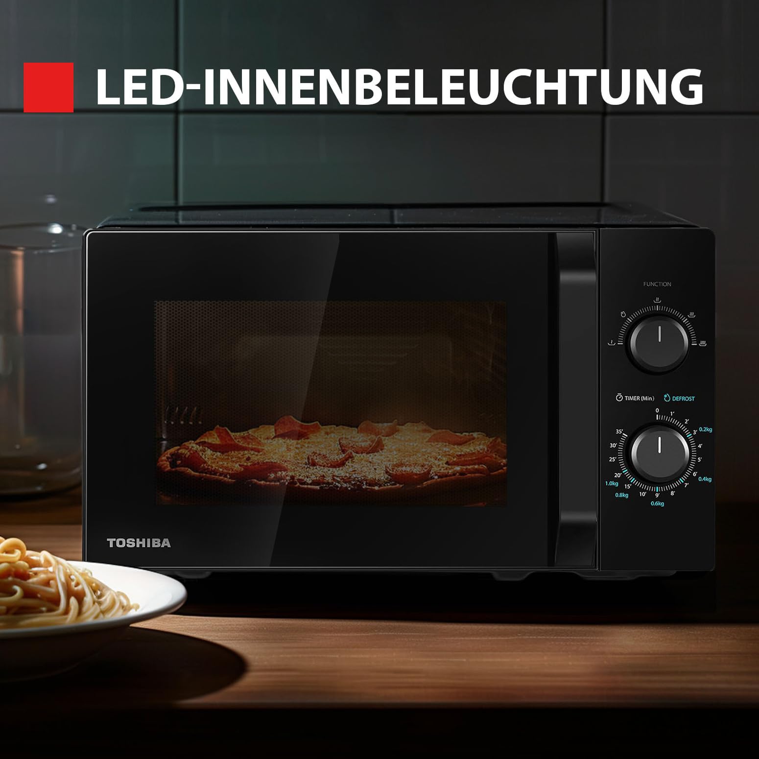 Toshiba MW2-MM20PF(BK) Mikrowelle/Solo-Mikrowelle / 20L / 800W / 5 Leistungsstufen mit praktischer Auftaufunktion/LED-Beleuchtung im Innenraum/Schwarz 5