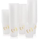 Lingringdcy 100 Monogrammed Cups Disposable Initial Plastic Cup 12 oz Wedding Personalized Cup for Wedding Reception Baby Shower Birthday Party(Letter S)