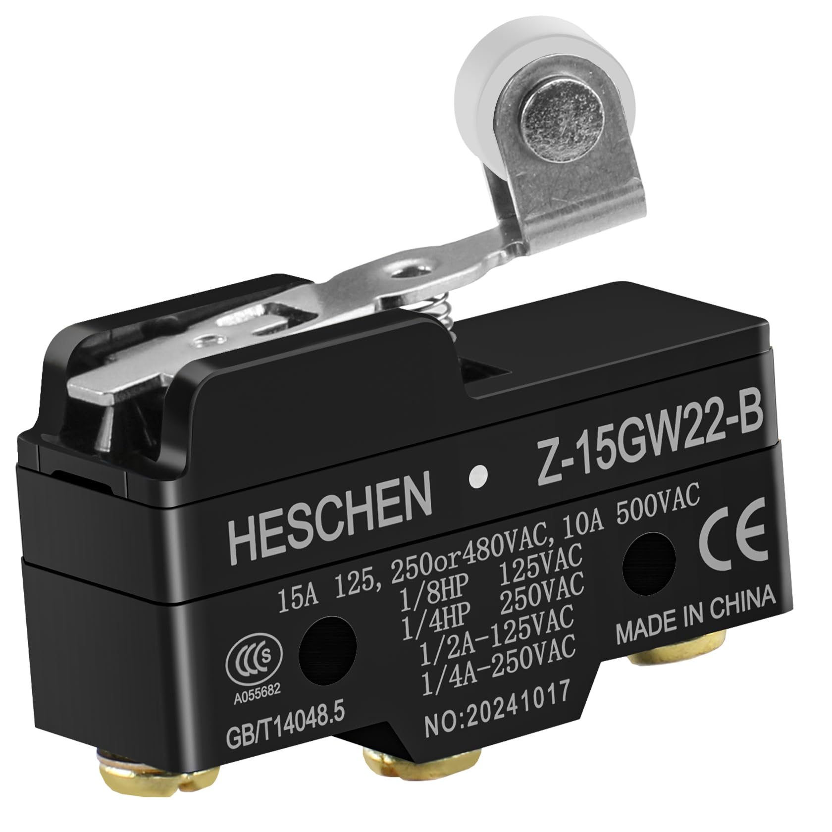 Heschen Micro Switch, Z-15GW22-B, Short Hinge Roller Lever, 3 Screw Terminal, 15A Rated Current