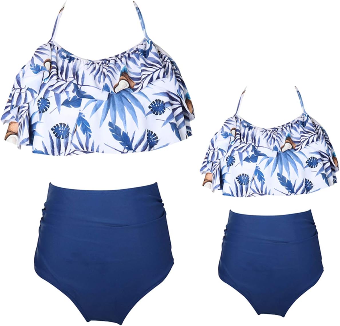 Harri meFamily Matching Mother Girl Bikini Swimsuit Set Mommy and Me Ruffle High Waist Swimwear Beachwear